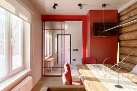 Стальная линия в проекте "Кухня с верстаком и красная лестница" (Дачный ответ)