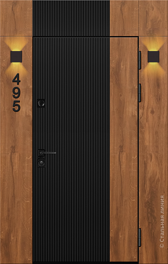 Входная дверь Современная модель с фонарями (вид снаружи) - купить в Москве
